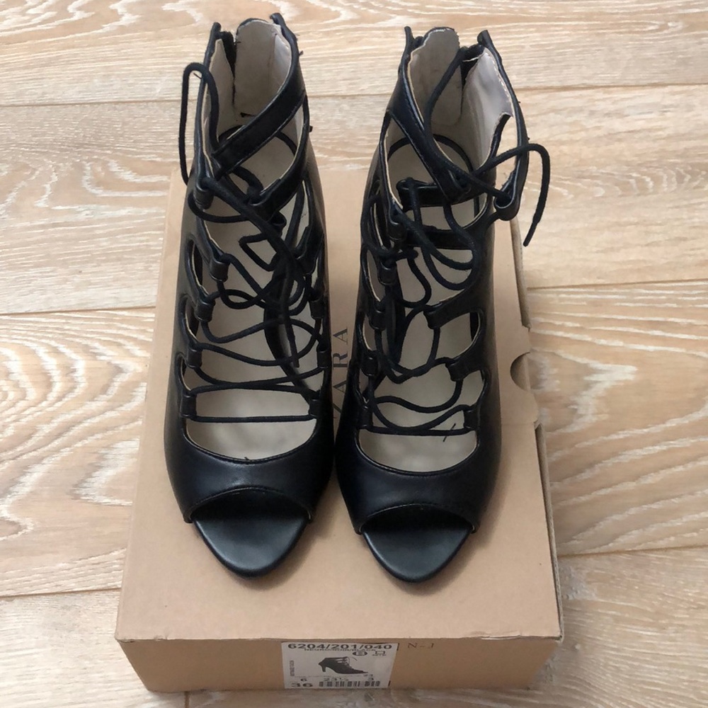 Zara leather lace up heels